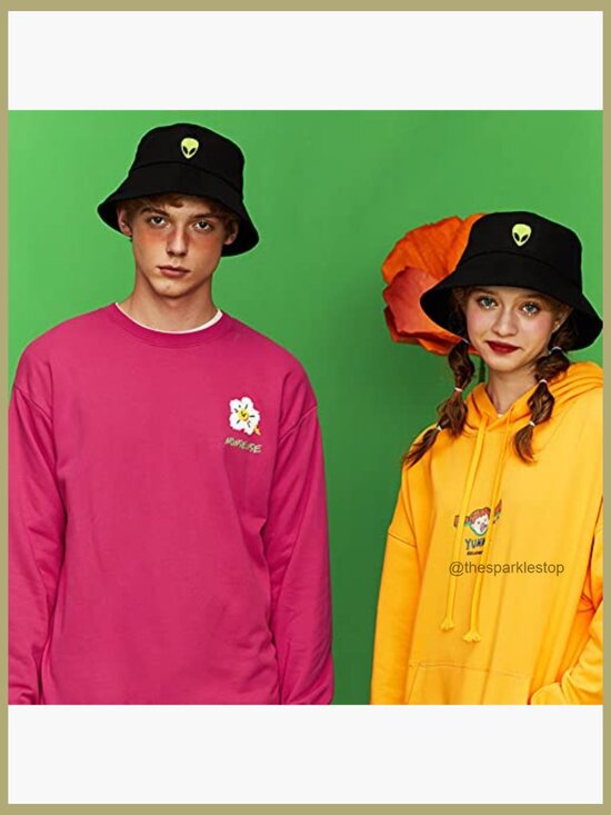 Cotton Bucket Hat with Embroidery, Foldable, Unisex, One Size